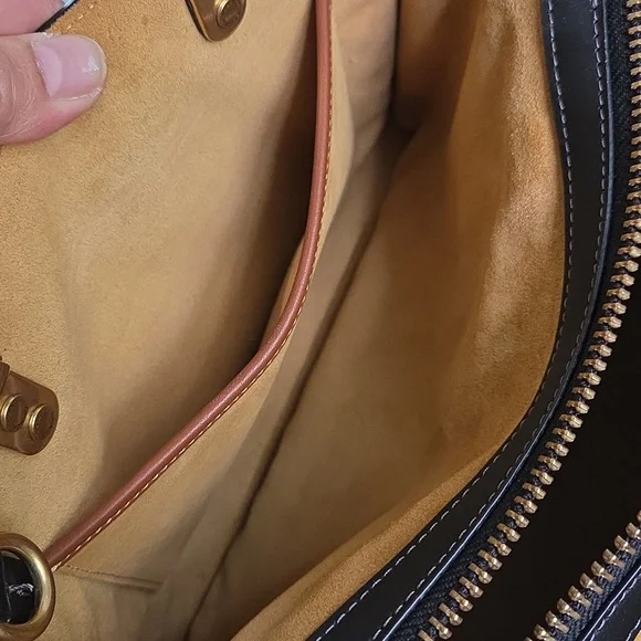 COACH Rogue 25 Black Tea Rose Leather Crossbody Bag - Picture 14 of 16